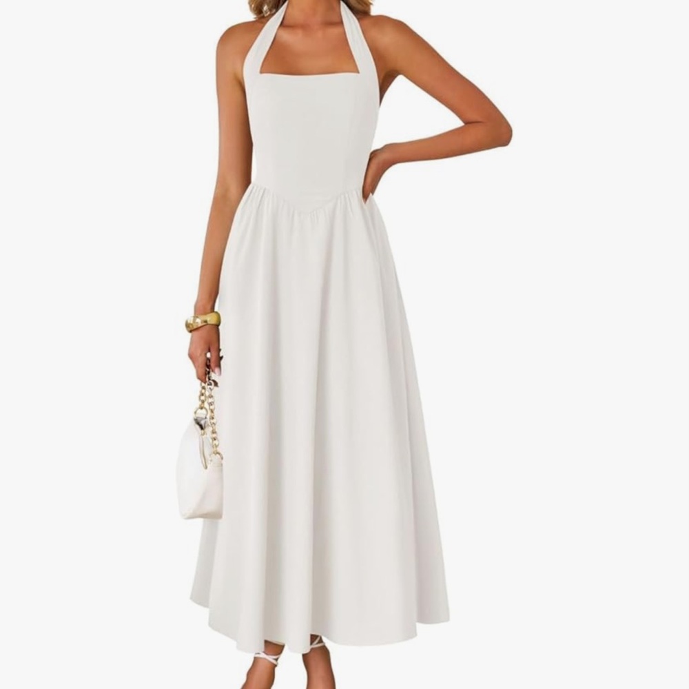 White Halter Midi Dress